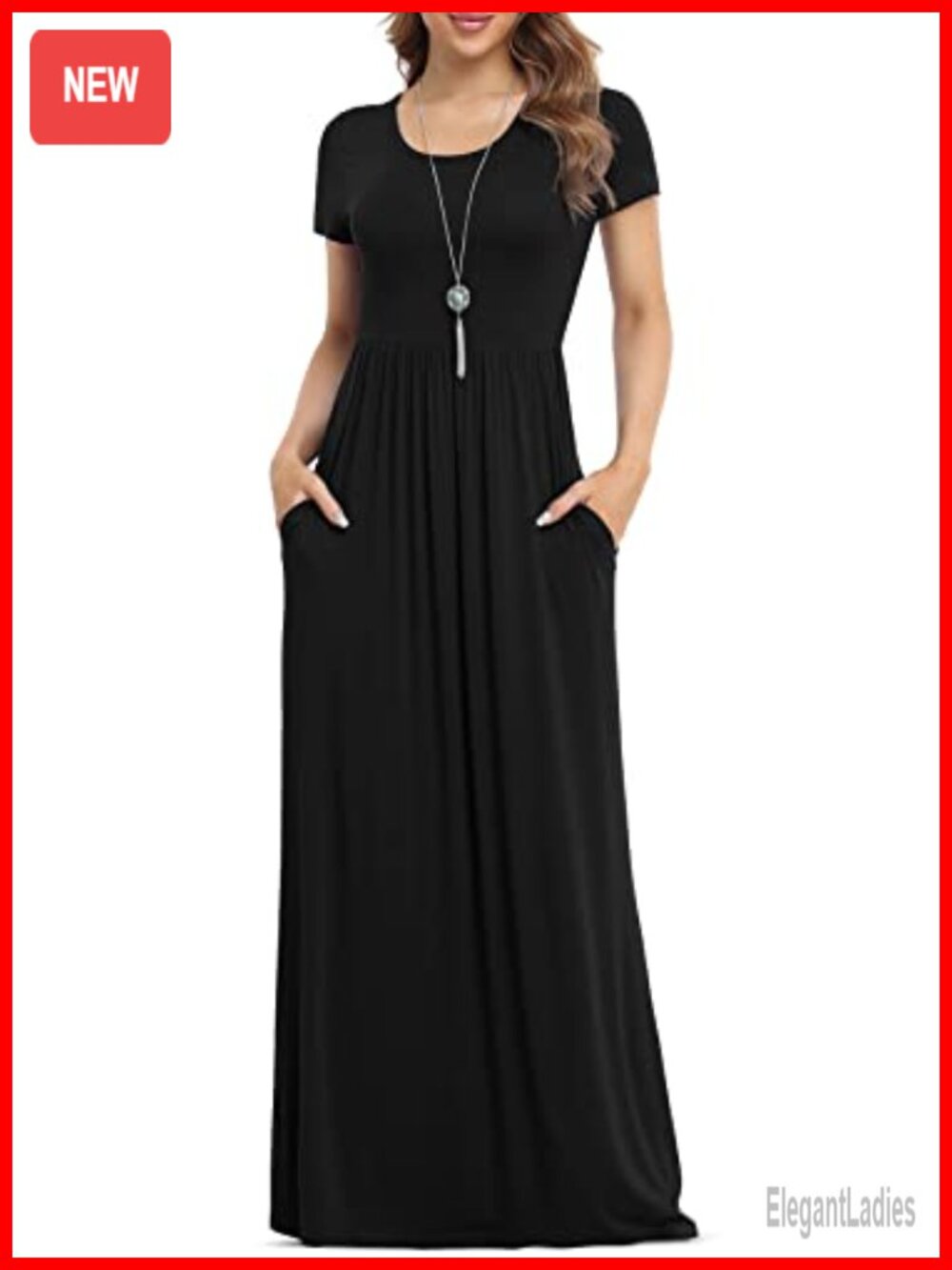 Women's Short Sleeve Loose Plain Maxi Dress with Pockets Casual Long Dress